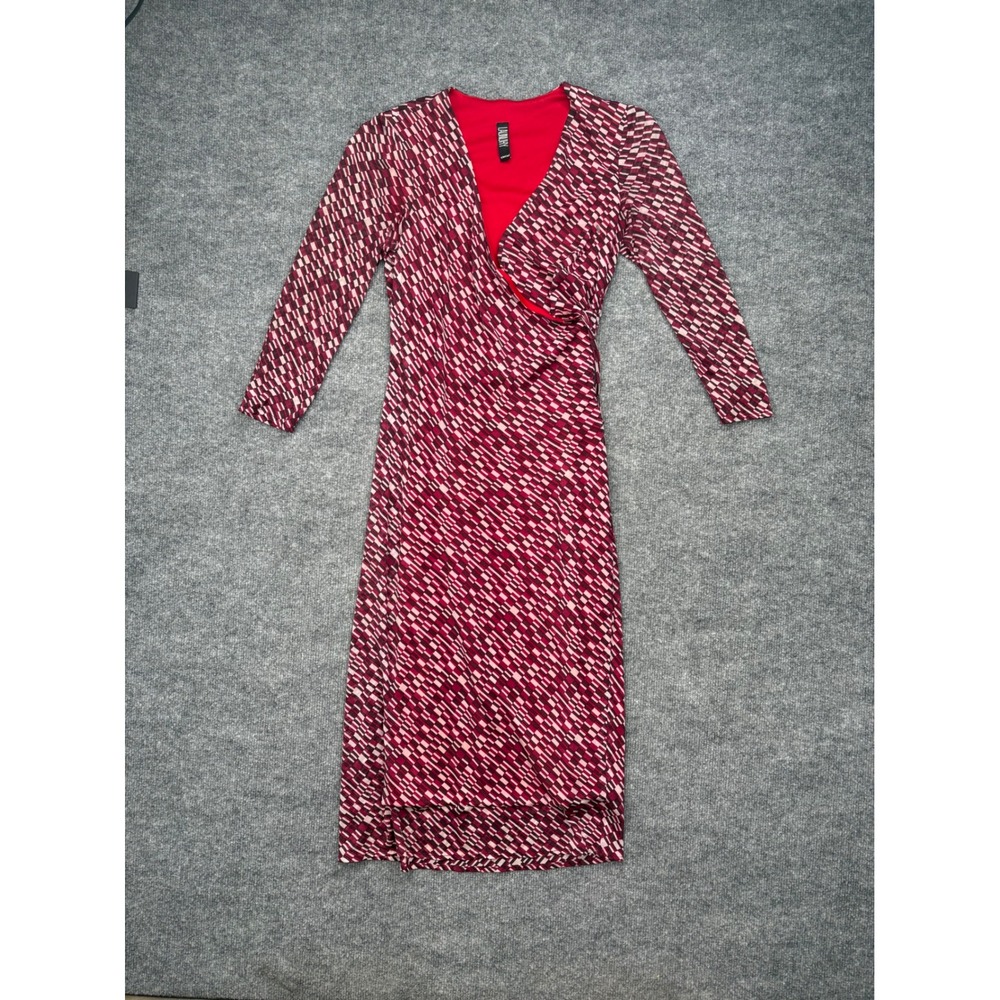 Laundry by Shelli Segal Red Geometric Faux Wrap Long Sleeve Midi Dress Size 6